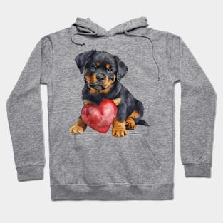 Valentine Rottweiler Holding Heart Hoodie